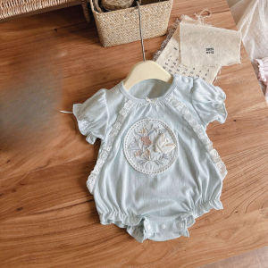 Baby Girl Clothes 2026 New Summer Bodysuit Short Sleeves Round Collar Lace Patchwork Newborn Jumpsuit One Pieces Clothing S58142026