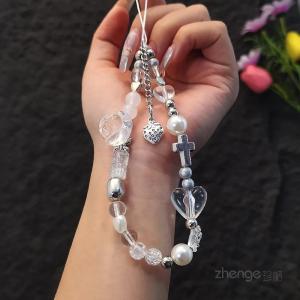 Mobile Phone Lanyard Short Wrist Strap Crystal Beads Strawberry Jewelry Pendant White Ice Transparent Rose Mobile Phone Lanyard