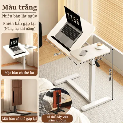 Bàn học làm việc thông minh gấp gọn Kích thước 80*40cm Mặt bàn lật 45° Nâng hạ khí năng Bánh xe ẩn Thu gọn dễ dàng​