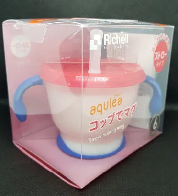 Richell Aqulea แก้วหัดดื่ม แก้วหัดดูด แก้วน้ำเด็ก แก้วเด็ก straw training mug แถมฟรี แปรงล้างหลอด