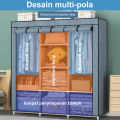 Zip Almari Baju Kain Besar Cabinet T-shape Large Capacity Zipped Wardrobe Clothes Organization Storage Rack Cabinet Clothes Rack Bedroom Cupboard. 