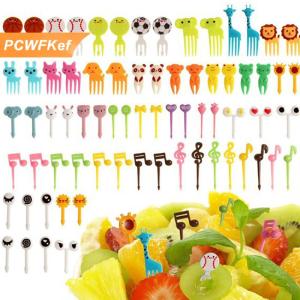 【PCWFKef】 Động vật trái cây Ngã Ba cấp thực phẩm nhựa mini phim hoạt hình trẻ em bánh trái cây tăm Bento Ăn Trưa Bento phụ kiện bên trang trí quà tặng