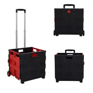 Heavy Duty Plastic Shopping Cart Picnic Camping Utility Trolley Folding Cart 38x32x79cm