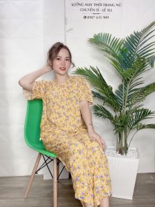 Bộ lanh mặc nhà đồ bộ tole nữ quần dài áo tay lỡ họa tiết hoa nhí [CÓ SIZE] - TLD63