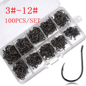 100Pcs Fishing Hook Stainless Set Barbed Fishing Hooks Fishing Accessories Fish Hook Set SIZE 3#-12#