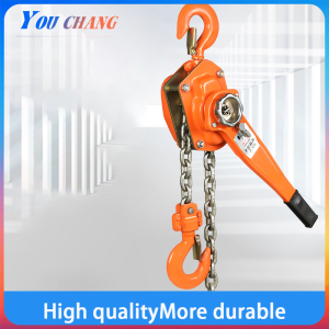 Orange manual sprocket hoist pull rod with chain and hooks. High quality more durable. Automotive motorcycle drivetrain sprocket hoist.