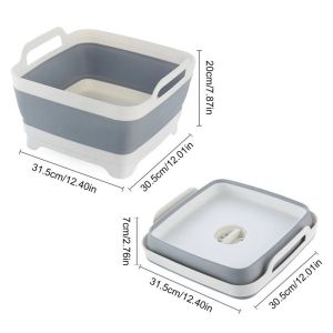 9L Foldable Washing Basin with Carry Handle Dish Washing Tub with Drain Plug Space Saving Foldable Dish Tub Sink Dishpan Besen Basuh Boleh Dilipat