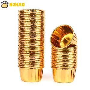 【N2HAO】 50pcs mini cupcake Foil Cupcake Wrapper Paper Gold Silver Cupcake Baking Cups