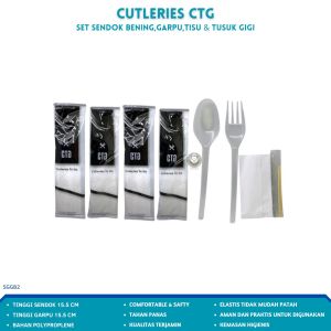 Cutleries Set Sendok Garpu Warna Bening (Buram) Tisu Tusuk Gigi ( Isi 50 Pcs-S.GGB2)