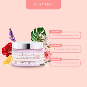 SLAVINA Organic Rice Body Scrub 300ml | Lulur eksfoliasi badan memutihkan melembutkan kulit