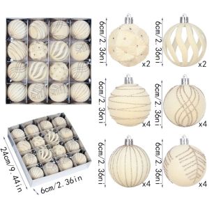 ADAM 16PCS Thiết kế chống vỡ Trang trí cây thông Noel Bề lấp lánh. Kiểu móc treo Quả bóng Giáng sinh bằng vải nhung. Thanh lịch Chất liệu mềm mại như nhung. Đồ trang trí Giáng sinh phong cách nông trại Trang trí cây thông Noel