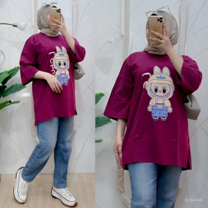 Baju Atasan Wanita Viral Labubu T-Shirt Bahan Kaos Katun Combed Aplikasi Sablon 24s Apk Sablon Blouse Korea Style Kekinian Terbaru Lengan Panjang OOTD Fashion Hijab