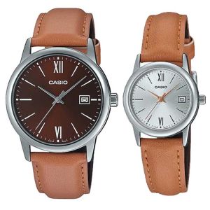 JAM TANGAN COUPLE ORIGINAL CASIO MTP V002L 5B3 WITH CASIO LTP V002L 7B3 STANDARD - Coklat - Leather - Jamdunia / Jam dunia JD18 + JAM COUPLE ORIGINAL CASIO MTP-V002L-5B3 WITH CASIO LTP-V002L-7B3 JAM TANGAN PASANGAN CASIO ORIGINAL