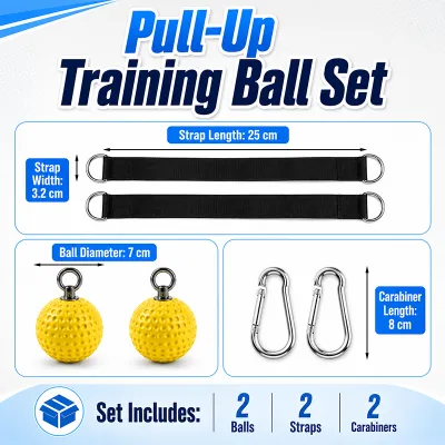 BOTOM 2Pcs Pull Up Gravity Ball Grip Trainer Non-Slip EVA Hand Grip Ball with Nylon Strap & Carabiner Forearm Finger Wrist Strength Training Ball for Pull-up Rock Climbing Home Gym Workout