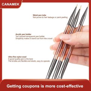 【CANAMEK】 3Pcs Đôi Kết thúc 7 9 11Mm Lót Sơn Bàn Chải Móng Tay Nghệ Thuật Phẳng Vòng Vẽ Hoa DIY Cánh Hoa Bút Công Cụ
