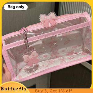 Butterfly กระเป๋าใส่ดินสอโปร่งแสงลายการ์ตูนกระเป๋าใส่เครื่องเขียนหลายชั้นแนวตั้งขนาดใหญ่จุได้เยอะกระเป๋าใส่ไปโรงเรียนกระเป๋าเครื่องสำอาง