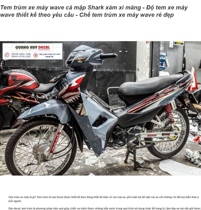 Tem trùm xe máy wave cá mập Shark xám xi măng - Độ tem xe máy wave thiết kế theo yêu cầu - Chế tem trùm xe máy wave rẻ đẹp