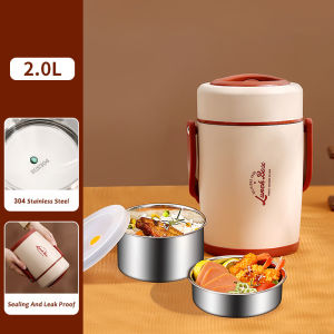 JustLiving 2000ml 304 Stainless Steel Soup Flask Multifunctional Thermal Cooker/Vacuum Flask Pot Lunch Soup Box/Super Long Insulated Lunch Box Bucket Office Workers Students Men Women Multi