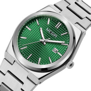 MEGIR Formal Quartz Man Wristwatch Classic Business Alloy Watch for Man Luminous Date Stainless Steel Round Quartz Male Clock