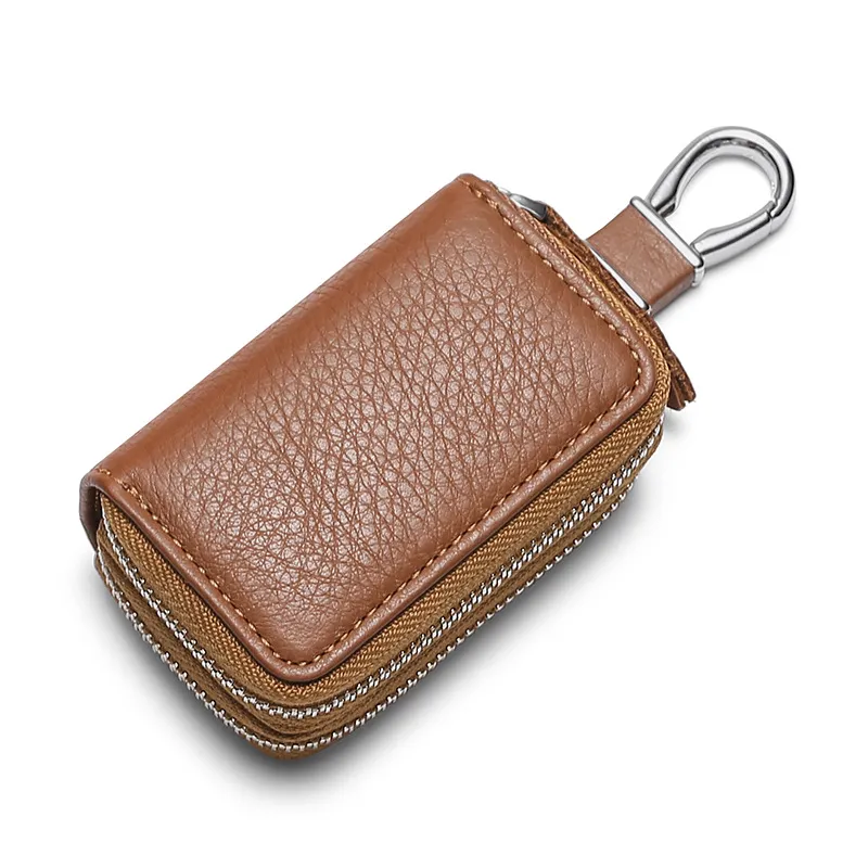 Real Leather Car Key Chain Holder Bag Metal Hook Keyring Zipper Case Bag  U2630