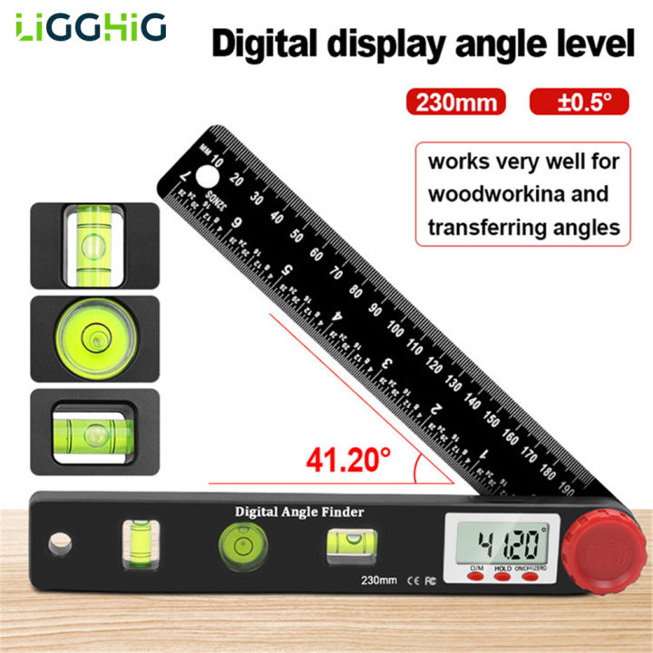 👍Ligghig 2 in 1 LCD Display Digital mini Angle Meter Inclinometer Ruler ...