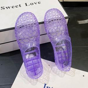 [Free Shipping] Fashionable Crystal Womens Sandals New Summer Style Versatile Non-Slip Thick-Soled Wedge Heel Breathable Hollowed-Out Closed-Toe Slippers