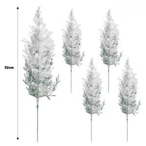 YESPERY 5Pcs Artificial Christmas Pine Branches Faux Cedar Branches Fake Snow Pine Leaves Plastic Cypress Garland Wreath DIY