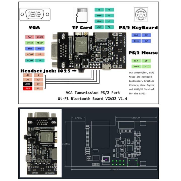 (IKHJ) 1 PCS VGA32 VGA ESP32 PSRAM Module V1.4 Controller PS/2 Mouse ...