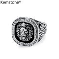 Kemstone Domineering Striped Lion Stainless Steel Ring for Men's HIP HOP Large Rings Gold Plated Jewelry. 