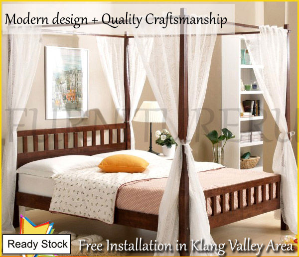🧧CNY Sale🏮Jennifer Solid Wood Poster Canopy Bed. Contemporary Country ...