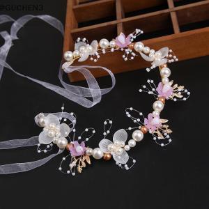 GUCHEN3🦋 Headband lá vàng vòng hoa headband ngọc trai vương miện váy cưới Châu Âu ngọt ngào mũ sắt trẻ em
