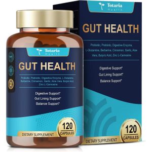 Totaria 4-in-1 Gut Health Complex - 60 Billion CFU Probiotics Pre/Postbiotics & Digestive Enzymes - Relief for Bloating Constipation & Digestion (60 Capsules)