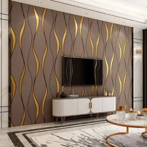 TERBARU Wallpaper Dinding Sticker Rumah Kamar Dan Ruang Tamu Motif Wave Klasik Coklat Panjang 8 Meter x Lebar 45cm