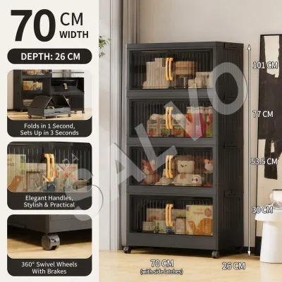 SALVO Foldable Wardrobe Cabinet with Drawer and Wheels - White Large Capacity Storage for Clothes Easy to Install Home Organizer Durabox