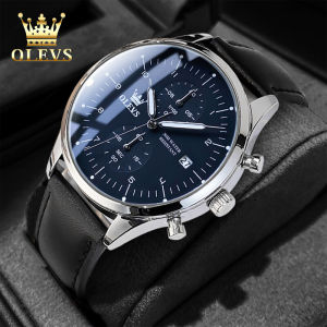 OLEVS jam tangan pria kulit asli keren terbaru multifungsi kronograf tahan air import mewah jam tangan cowok