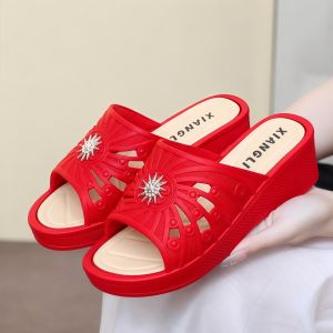[Free Shipping] Casual Style WomenS Wedge Heel Slippers New High-Heeled Thick-Soled Wear-Resistant Non-Slip Soft-Soled Comfortable Mom Shoes