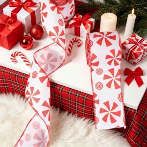 OOC Candy Printed Christmas Bow Ribbon DIY Handmade Xmas Tree Ribbon Cake Baking Packaging Decorative Christmas Wrapping Ribbon Gift Wrapping