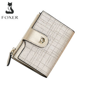 FOXER 2026 New Cowhide Leather Womens Short Wallet High Quality Clutch Card Purse Mini Fashion Female Folding Anti-theft Bag2026