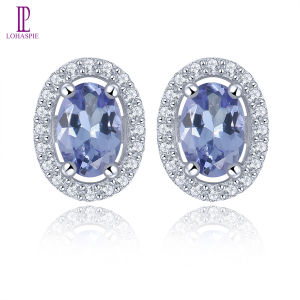 Lohaspie Jewelry Pure Solid Sterling Silver 925 Stud Earring Natural Tanzanite Stud Earring Genuine Tanzanite Stone Earring Birthstone Tanzanite Earring For Women Jewelry