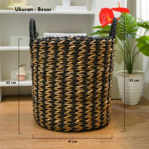 Akemi Basket Storage Keranjang Anyaman Seagrass Kombinasi Pelepah Pisang/ Keranjang Laundry/ Pot Vas Bunga Tanaman