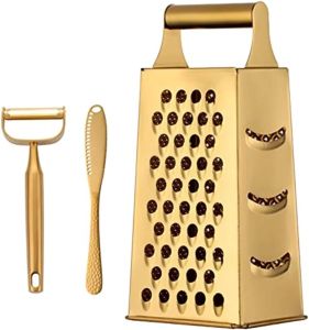 4 Sides Grater For KitchenStainless Steel Cheese Grater With HandleMulti-Function Vegetable Slicer Food Shredder For CheesGingerVegetablesDishwasher Safe Gold