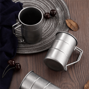 OKDEALS01 Stainless Steel Retro Mug Portable Design Folding Handle Camping Mug Water Cup Creative Vintage Beer Mug Outdoor Camping