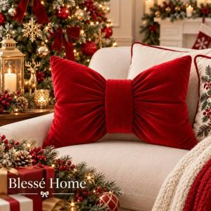 MM Blessé Home Elegant Velvet Bow Cushion Cover 450mm*450mm for Festive Home Décor