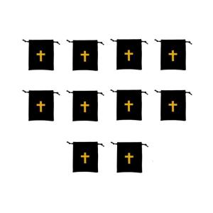 Pack Of 10 Velvets Drawstring Bags Rosary Bags Gift Pouches Featurings Crosses Designs For Storage