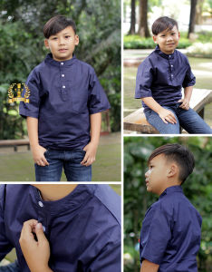 TopOne88 Baju Kemeja Koko Lengan Pendek Katun Stretch Anak Laki Laki Usia Tanggung Hitam Putih