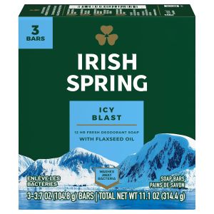 Xà phòng tắm Irish Spring 3 thanh mỗi thanh 375 ounce hương Icy Blast tổng trọng lượng 1125 ounce.