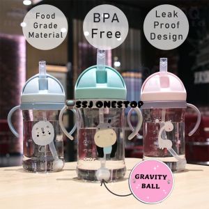 250ML 350ML Baby Water Bottle With 360 Handle Water Bottle With Straw BPA Free Air Botol Kanak Anti Choking