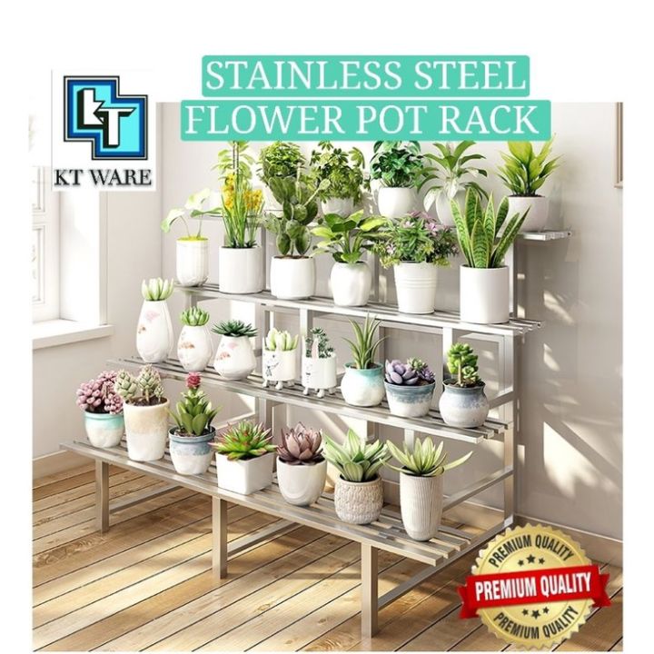 KT WARE Plant Rack Ladder Balcony Stainless Steel Flower Pot Stand