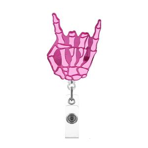 Retractable Keyring Skull Badge Reel Acrylic Carabiner Badge Holder Retractable Keychain ID Lanyard Reel for Outdoor