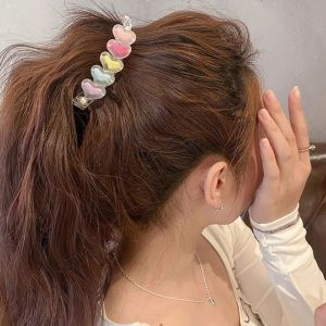 MOLISAN สีสันสดใส คลิปหนีบผม ฝ้าฝ้ากระ อะคริลิค ที่มัดผมหางม้า แฟชั่นสำหรับผู้หญิง รักหัวใจ คลิปหนีบเล็บ สำหรับผู้หญิง